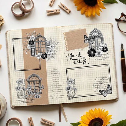 Ink-Washed Floral PET Sticker Pack