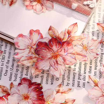 Retro Red Floral PET & Washi Die-Cut Tape