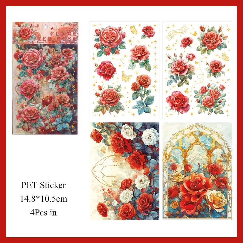 Rose Blossom Sticker Sheet – Romantic Aesthetic Journaling & Scrapbook Sticker