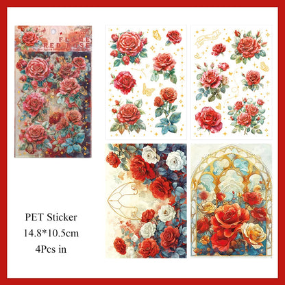 Rose Blossom Sticker Sheet – Romantic Aesthetic Journaling & Scrapbook Sticker