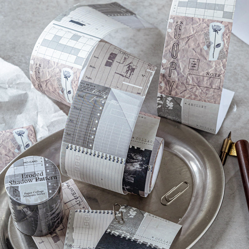 Collage Gallery Series Die Cutting White Kraft Paper Tape featuring white designs for journaling, scrapbooking and collage