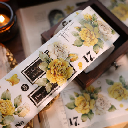 Faded Yellow Letter Flower Die-Cutting Washi Tape - Whole Roll 6cm×6m