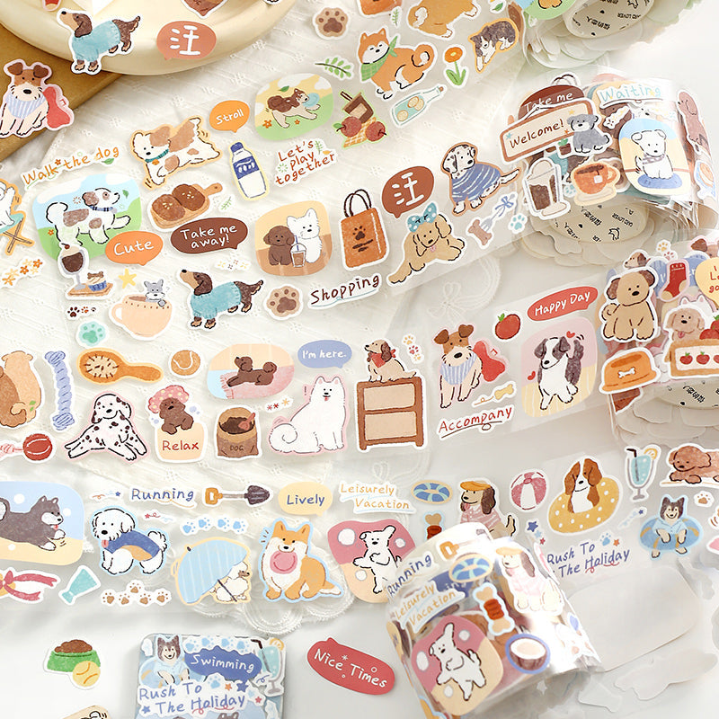 Caring Dog Series Die Cutting Synthetic Paper Tape featuring dog designs for journaling, scrapbooking and collage