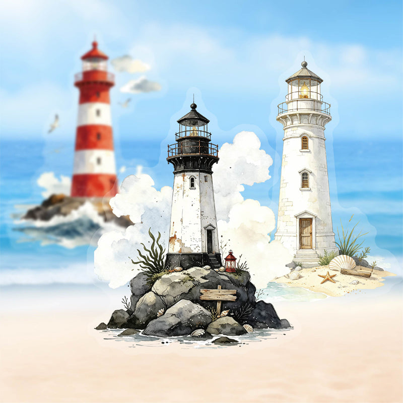 Lighthouse Series Sticker featuring house, and light designs for journaling, scrapbooking and collage
