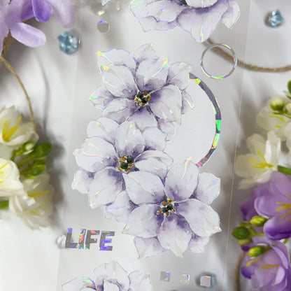 Whole Roll 6cm*5m Purple anemone Shell Light PET Tape featuring light designs for journaling, scrapbooking and collage