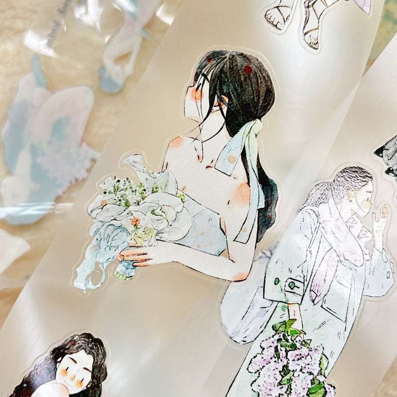 5cm*333cm Holding Flower Die Cutting Washi/PET/Fog PET Tape featuring old, and flower designs for journaling, scrapbooking and collage