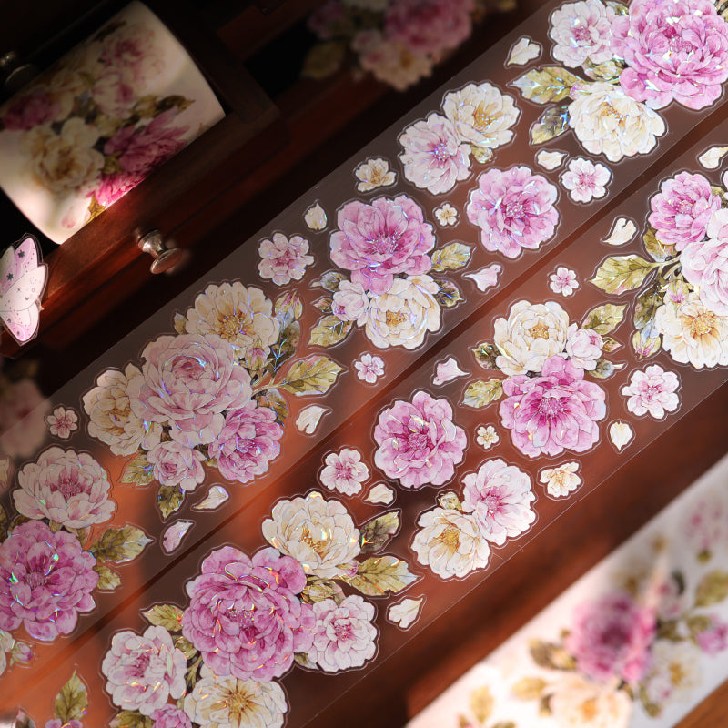 Peach Fog White Flower Die-Cutting Washi Tape - Sample 100cm