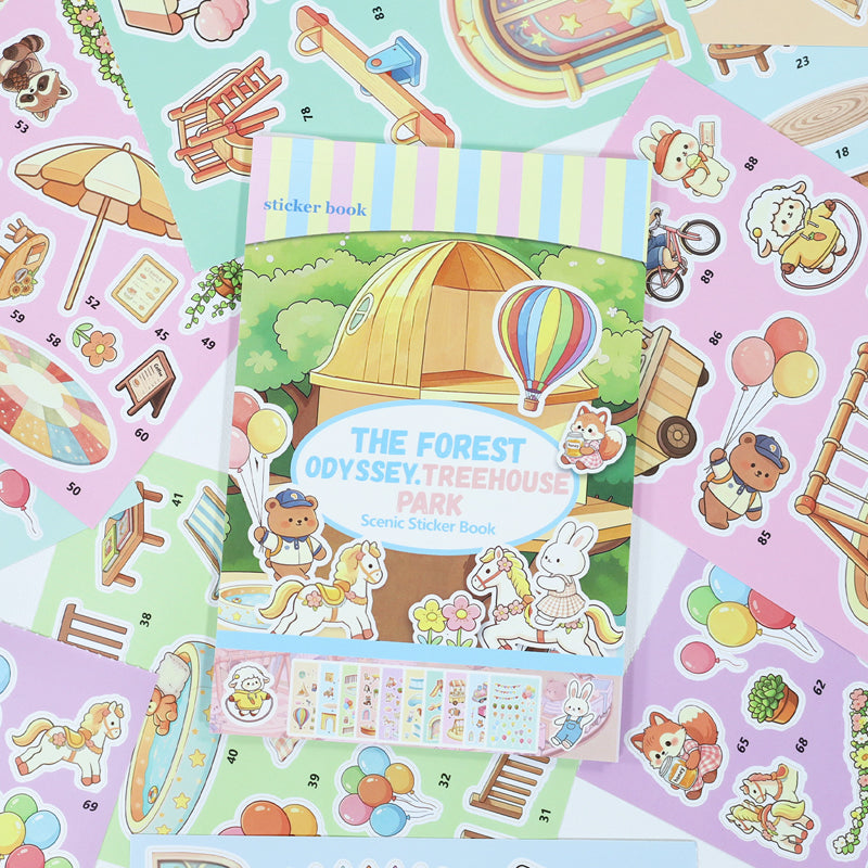 Treehouse Park 3D Sticker featuring house, and tree designs for journaling, scrapbooking and collage