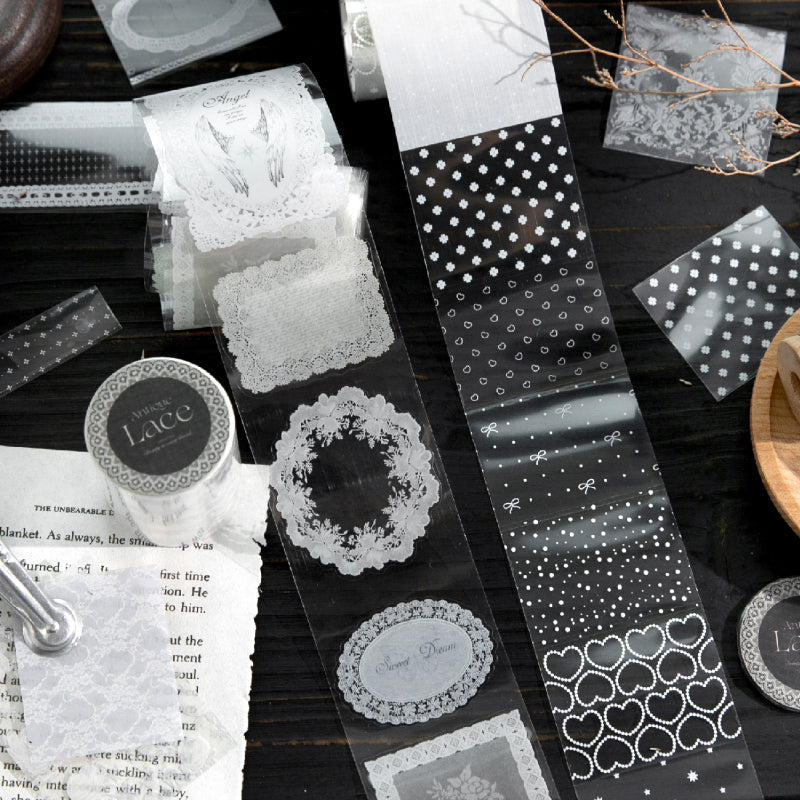 Lace Old Color Series PET Tape featuring old, lace, and color designs for journaling, scrapbooking and collage