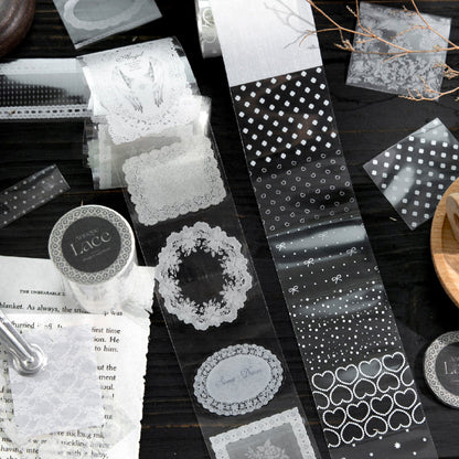 Lace Old Color Series PET Tape featuring old, lace, and color designs for journaling, scrapbooking and collage