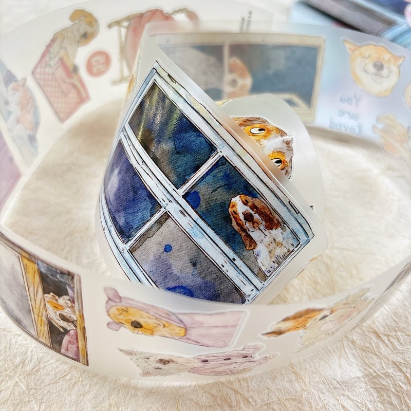 Whole Roll 6cm*10m Cuddly Dog Die Cutting Washi/PET/Fog PET Tape featuring dog designs for journaling, scrapbooking and collage