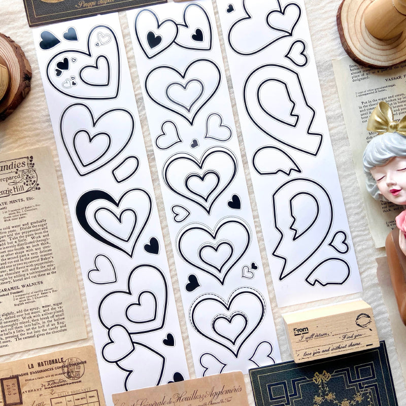 Whole Roll 8cm*6m Black Hidden Peach Heart Die Cutting Synthetic Paper Tape featuring black, and peach designs for journaling, scrapbooking and collage