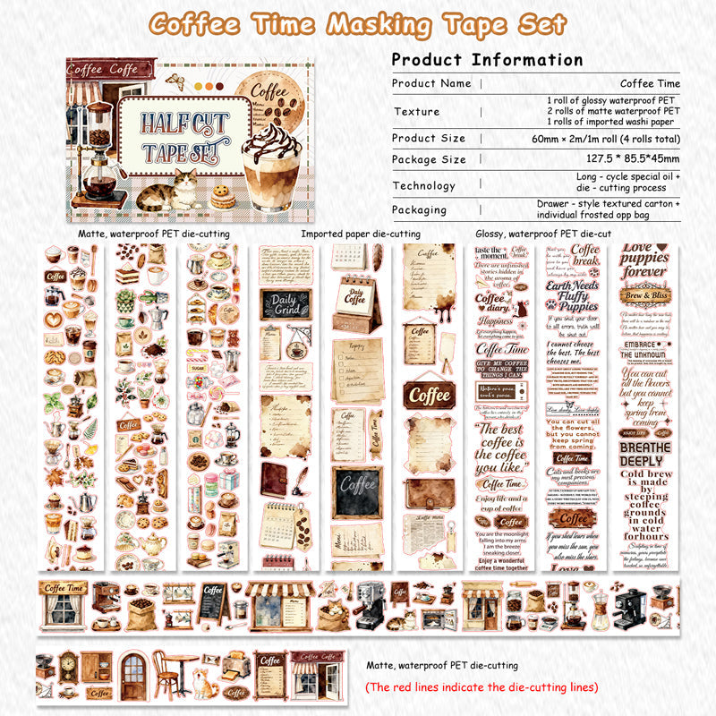 Coffee Time Tape Set for journaling, scrapbooking and collage