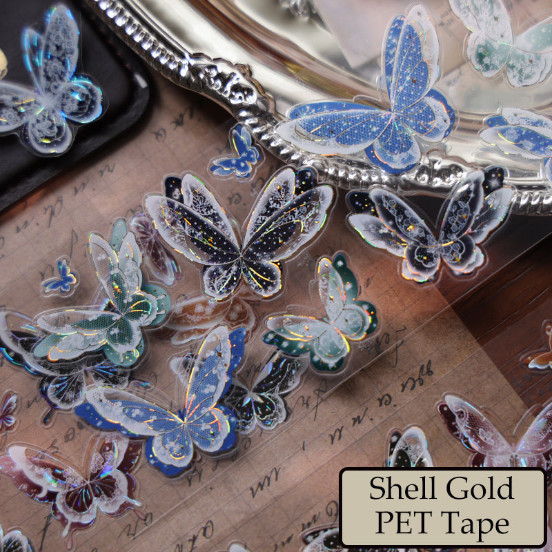 6cm*100cm Blue Dream Butterfly Die Cutting Shell Silver/Gold/Light PET Tape