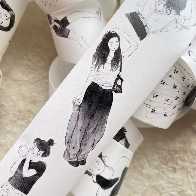 Whole Roll 5cm*10m Little black Die Cutting Washi/PET/Fog PET Tape featuring black designs for journaling, scrapbooking and collage