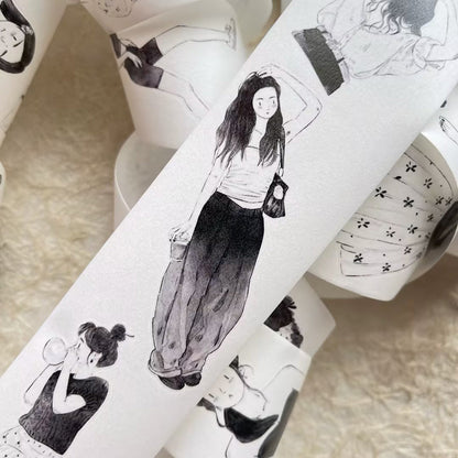 Whole Roll 5cm*10m Little black Die Cutting Washi/PET/Fog PET Tape featuring black designs for journaling, scrapbooking and collage