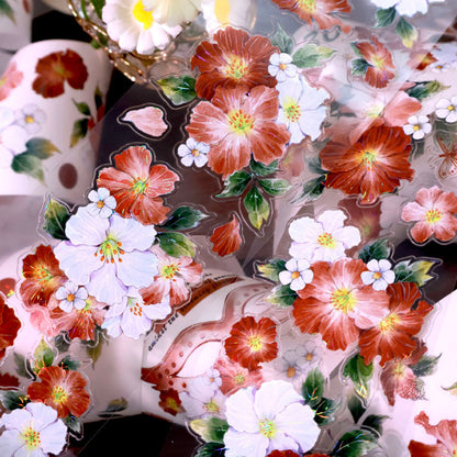Whole Roll 6cm*4.8m Drunken Lotus Banquet Die Cutting Shell Light Washi/PET Tape