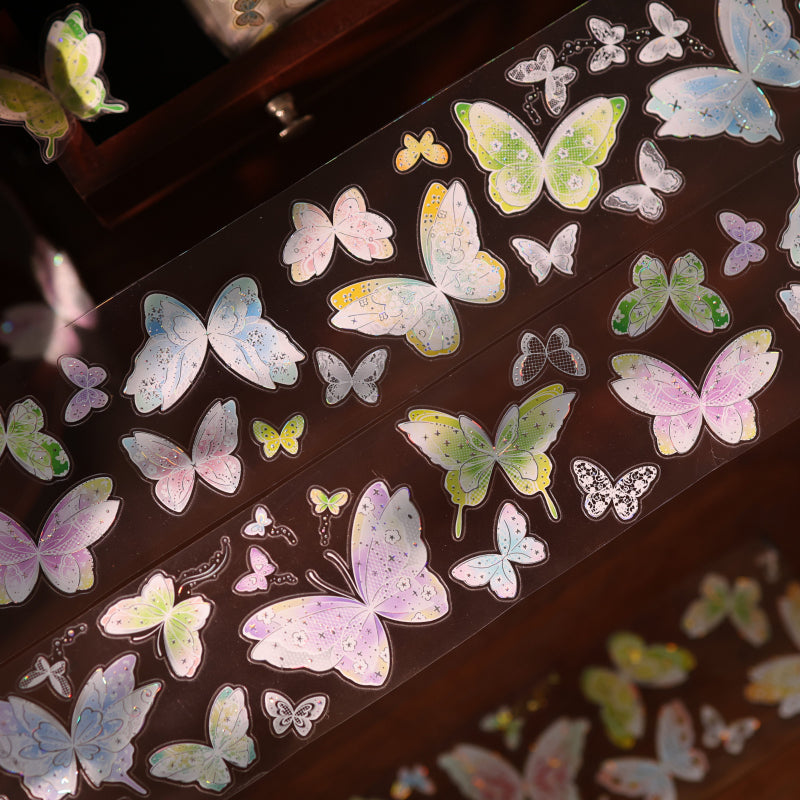 5.5cm*100cm Butterfly Dream Disc Die Cutting Shell Gold/Shell Silver PET Tape featuring butterfly, dream, and old designs for journaling, scrapbooking and collage