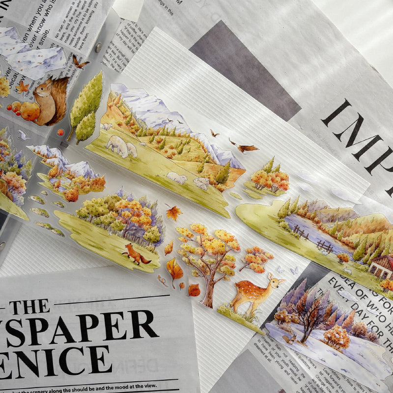 Whole Roll 6.5cm*5m In the forest area Die Cutting Washi/PET/Fog PET Tape featuring forest designs for journaling, scrapbooking and collage