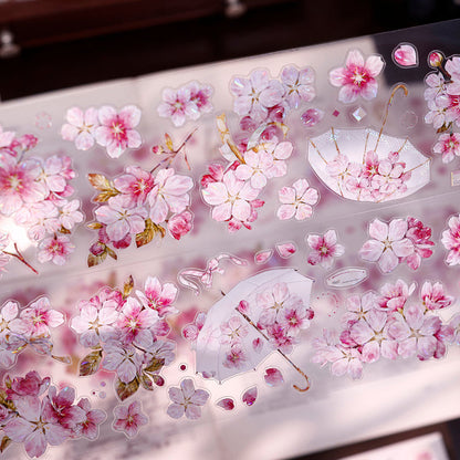 6.5cm*125cm Pink Cherry Blossom Die Cutting Washi/PET/Shell Light Washi/PET Tape