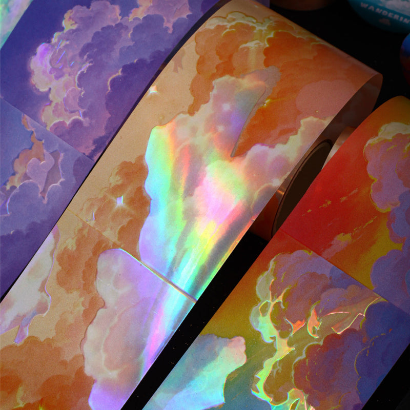 Cloud Travel Series Rainbow Light PET Tape featuring cloud, rain, and light designs for journaling, scrapbooking and collage