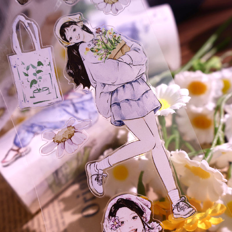 6cm*100cm Powerful Girl Die Cutting Washi/PET Tape featuring girl designs for journaling, scrapbooking and collage