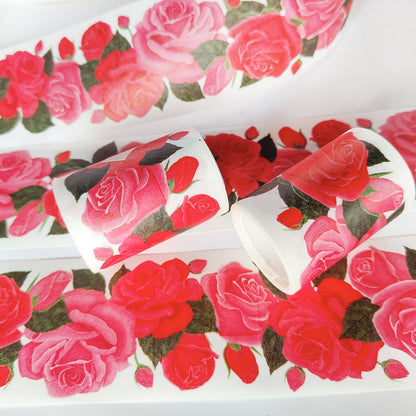 Red rose Washi Tape featuring rose, and red designs for journaling, scrapbooking and collage