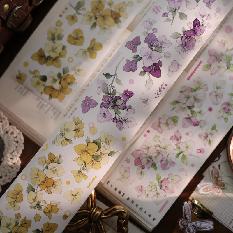 Whole Roll 6.5cm*6m Bougainvillea Speetabilis Die Cutting Washi/PET/Shell Light PET Tape