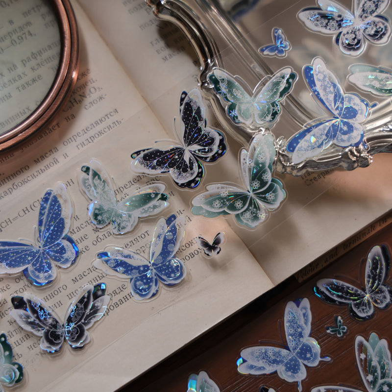 6cm*100cm Blue Dream Butterfly Die Cutting Shell Silver/Gold/Light PET Tape
