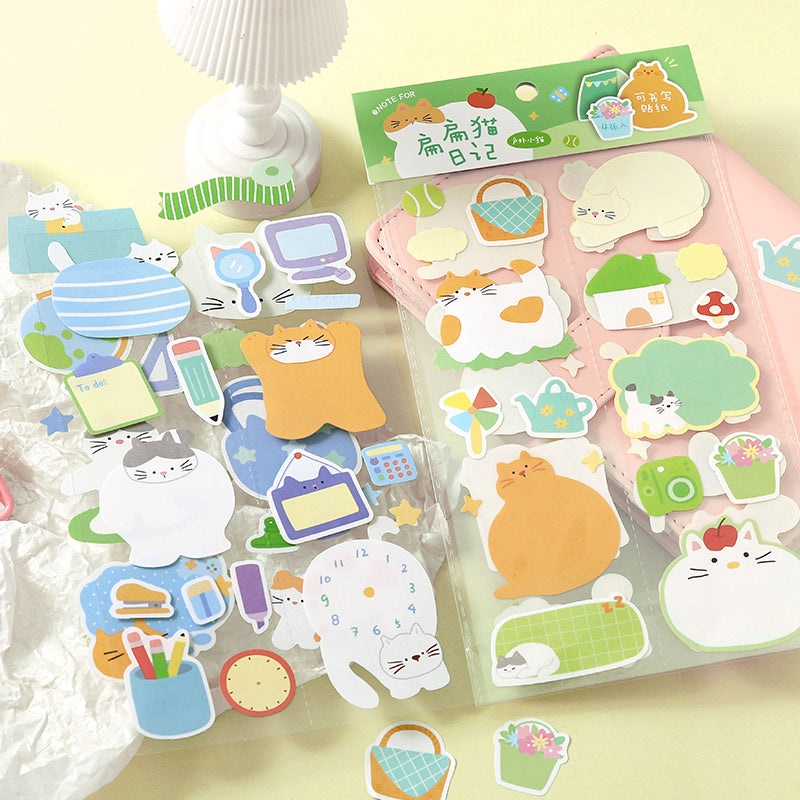 Flat Cat Diary Series Sticker featuring cat designs for journaling, scrapbooking and collage