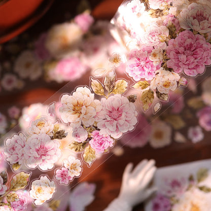 Peach Fog White Flower Die-Cutting Washi Tape - Sample 100cm
