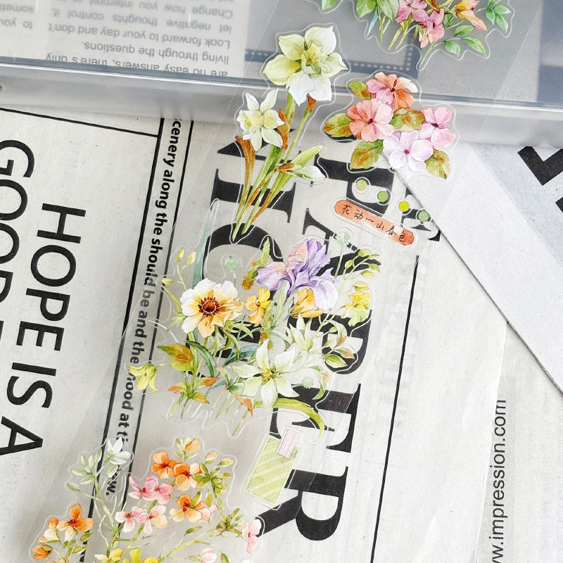 Whole Roll 6cm*5m Bouquet Of Spring Die Cutting Washi/PET Tape featuring spring designs for journaling, scrapbooking and collage