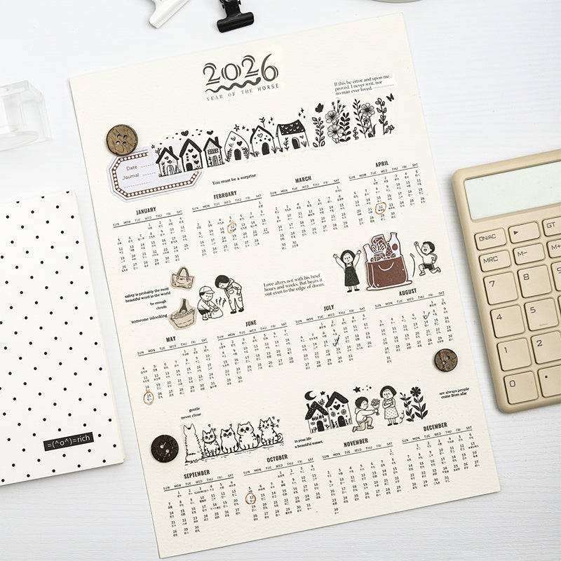 Black White Little Life Series Washi Tape featuring white, and black designs for journaling, scrapbooking and collage