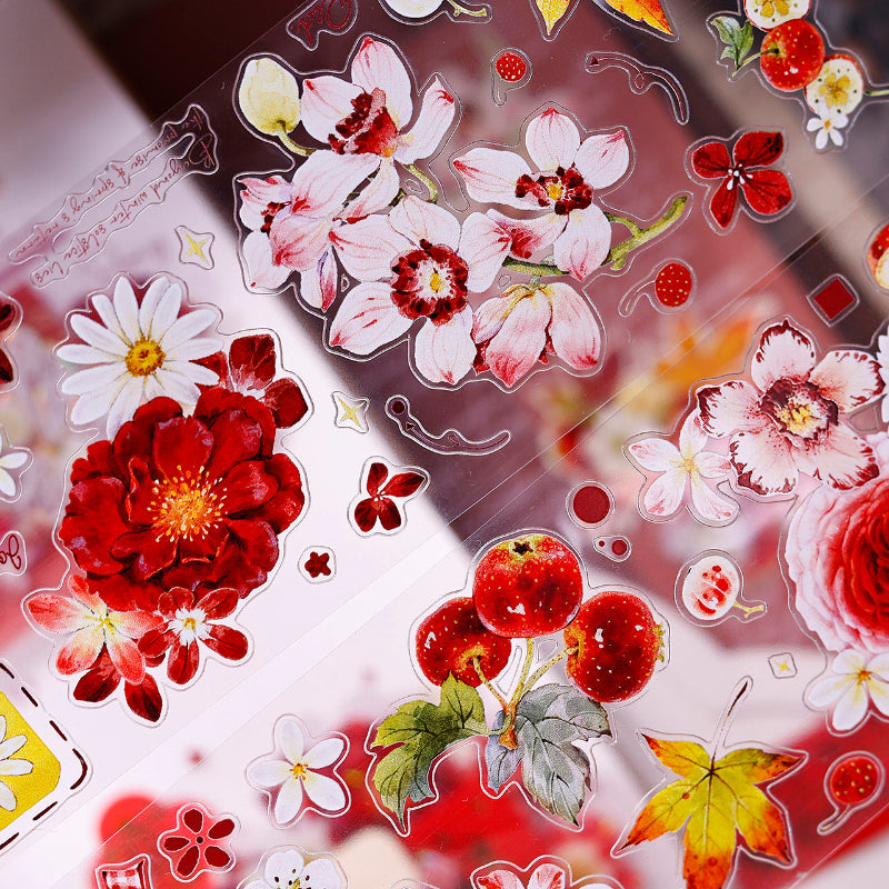 Whole Roll 6cm*6m Red Fruit Fragrant Flavor Die Cutting Washi/PET/Shell Light PET Tape featuring red, fruit, and light designs for journaling, scrapbooking and collage