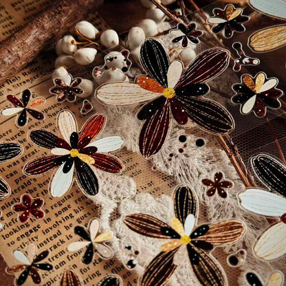 Whole Roll 5cm*5m Gleer Flower Die Cutting PET Tape featuring flower designs for journaling, scrapbooking and collage