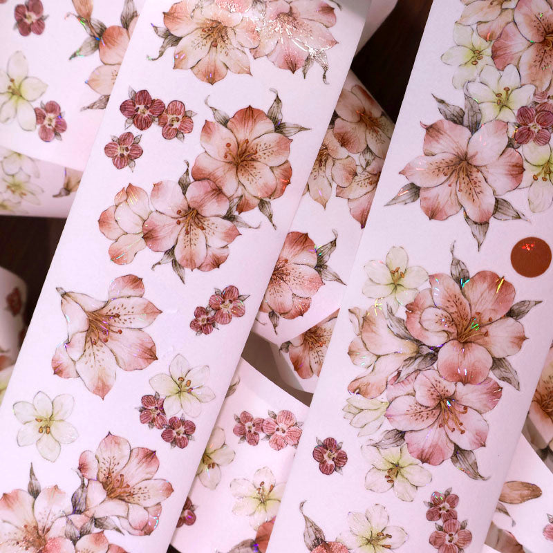 5cm*100cm Pink Mist Flower Die Cutting Shell Light Washi/PET Tape