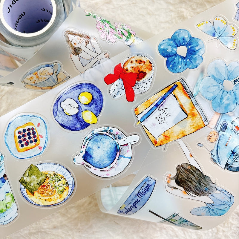 6cm*166cm Blue Atmosphere Die Cutting Washi/PET/Fog PET Tape featuring blue designs for journaling, scrapbooking and collage