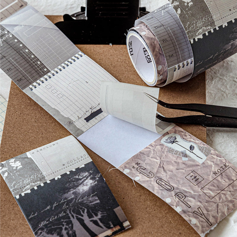 Collage Gallery Series Die Cutting White Kraft Paper Tape featuring white designs for journaling, scrapbooking and collage