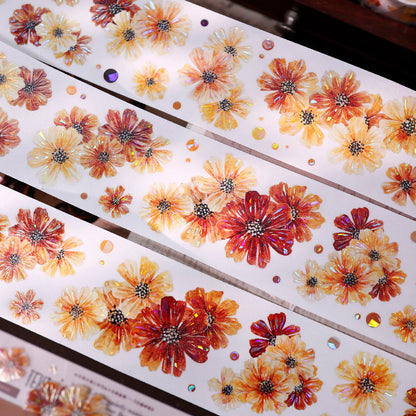 5cm*125cm Autumn Brown Floral Die Cutting Washi/PET/Shell Light Washi/PET Tape