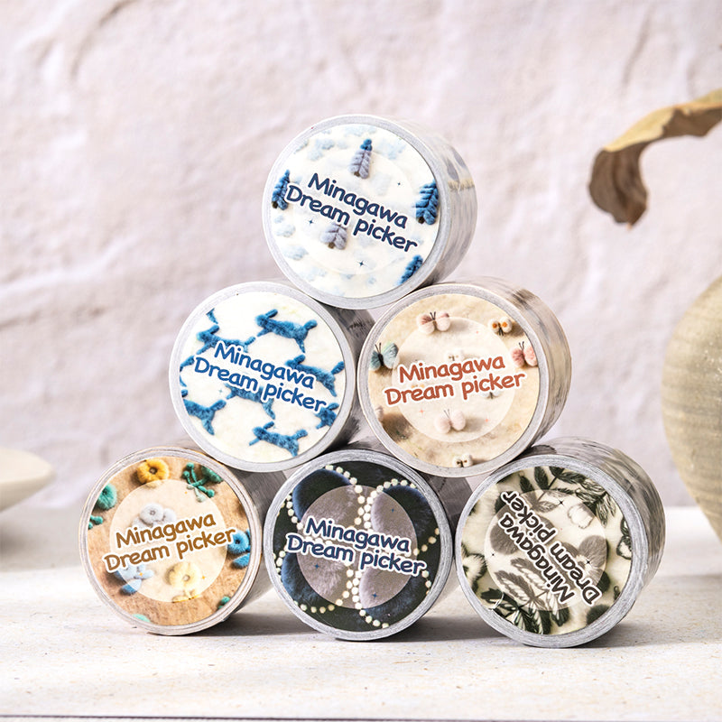 Kagawa Shimeng Series White Kraft Paper Tape featuring white designs for journaling, scrapbooking and collage