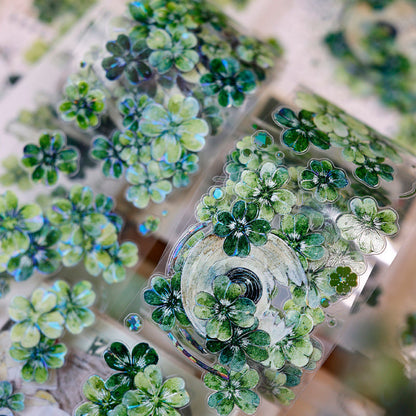 6cm*200cm Four Leaf Clover Die Cutting Washi/PET/Shell Light PET Tape featuring leaf, and light designs for journaling, scrapbooking and collage