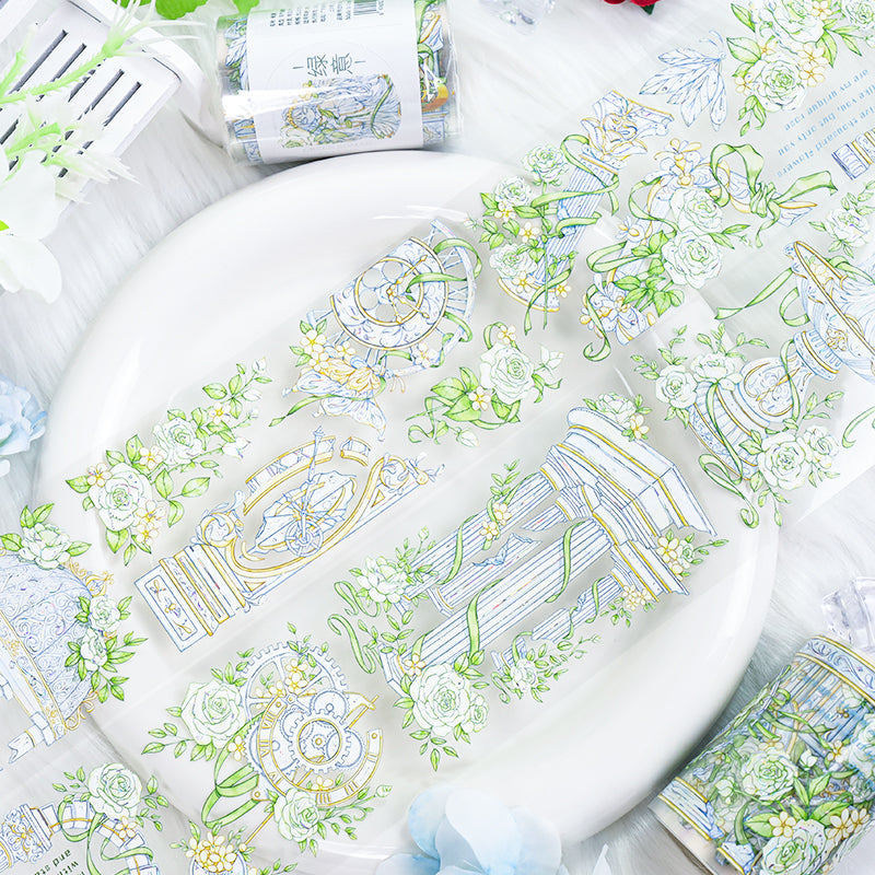 Green Garden Shell Silver PET Tape featuring garden, green, and silver designs for journaling, scrapbooking and collage