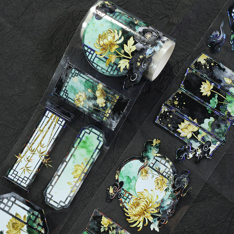 Yunqi Cuiping Shell Light PET Tape featuring light designs for journaling, scrapbooking and collage