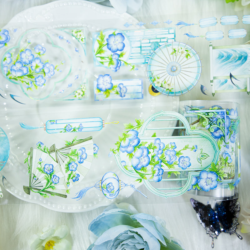 Flower Petal Shell Light PET Tape featuring flower, and light designs for journaling, scrapbooking and collage