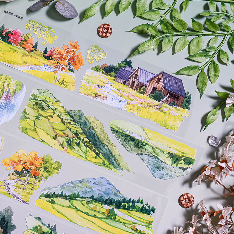 Whole Roll 6cm*5m Sunflower Field PET Tape featuring flower, and sun designs for journaling, scrapbooking and collage