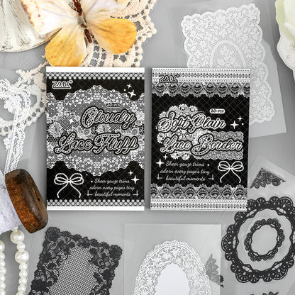 Lace Holiday Series Sticker Book featuring lace, and book designs for journaling, scrapbooking and collage