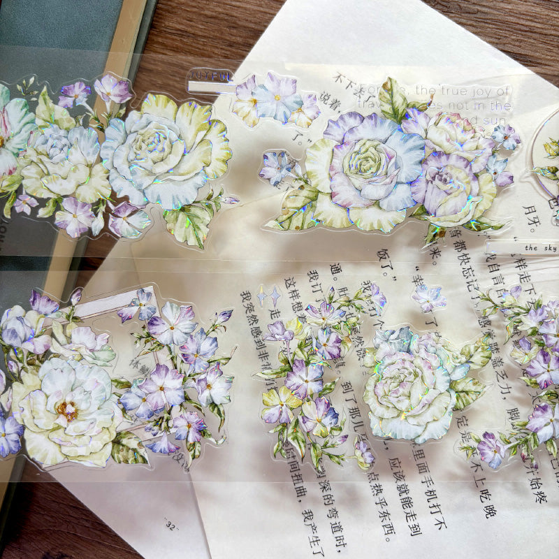 Clear blue flower Die-Cutting Washi Tape - Whole Roll 5.5cm×5m