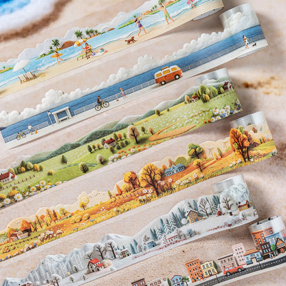 Felt World Series White Kraft Paper Tape featuring white designs for journaling, scrapbooking and collage
