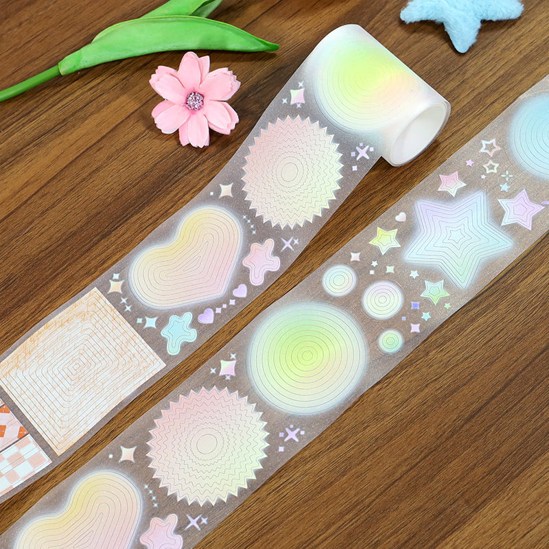 Line-cut shallow color Die Cutting Sparking Film PET Tape featuring color designs for journaling, scrapbooking and collage