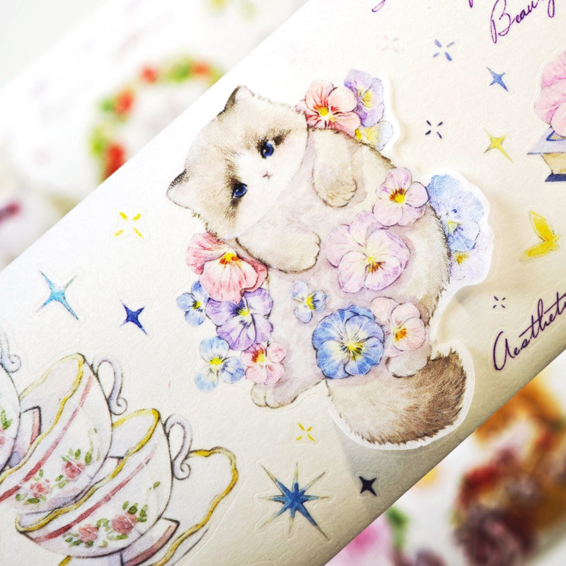 6cm*125cm Lovely Garden Die Cutting Washi/PET Tape featuring garden designs for journaling, scrapbooking and collage